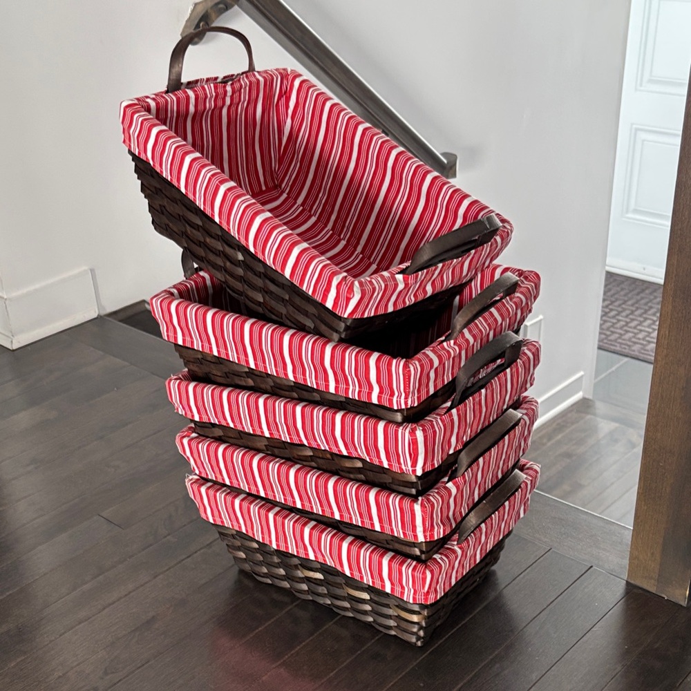 Striped Red and Brown Wicker Baskets